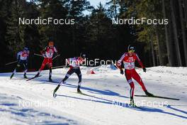 30.01.2022, Seefeld, Austria (AUT): Kristjan Ilves (EST), Franz-Josef Rehrl (AUT), Jarl Magnus Riiber (NOR), Joergen Graabak (NOR), (l-r)  - FIS world cup nordic combined men, individual gundersen HS109/12,5km, Seefeld (AUT). www.nordicfocus.com. © Volk/NordicFocus. Every downloaded picture is fee-liable.