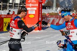 30.01.2022, Seefeld, Austria (AUT): Niklas Malacinski (USA), Aaron Kostner (ITA), (l-r)  - FIS world cup nordic combined men, individual gundersen HS109/12,5km, Seefeld (AUT). www.nordicfocus.com. © Volk/NordicFocus. Every downloaded picture is fee-liable.