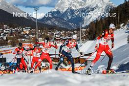 30.01.2022, Seefeld, Austria (AUT): Ryota Yamamoto (JPN), Philipp Orter (AUT), Manuel Faisst (GER), Mario Seidl (AUT), (l-r)  - FIS world cup nordic combined men, individual gundersen HS109/12.5km, Seefeld (AUT). www.nordicfocus.com. © Volk/NordicFocus. Every downloaded picture is fee-liable.