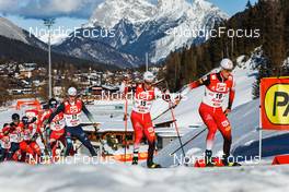 30.01.2022, Seefeld, Austria (AUT): Ryota Yamamoto (JPN), Philipp Orter (AUT), Simen Tiller (NOR), Manuel Faisst (GER), Mario Seidl (AUT), Martin Fritz (AUT), (l-r)  - FIS world cup nordic combined men, individual gundersen HS109/12.5km, Seefeld (AUT). www.nordicfocus.com. © Volk/NordicFocus. Every downloaded picture is fee-liable.