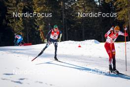 30.01.2022, Seefeld, Austria (AUT): Fabian Riessle (GER), Thomas Joebstl (AUT), (l-r)  - FIS world cup nordic combined men, individual gundersen HS109/12.5km, Seefeld (AUT). www.nordicfocus.com. © Volk/NordicFocus. Every downloaded picture is fee-liable.