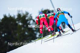 27.02.2022, Lahti, Finland (FIN): Viacheslav Barkov (RUS), Artem Galunin (RUS), Gael Blondeau (FRA), (l-r)  - FIS world cup nordic combined men, individual HS130/10km, Lahti (FIN). www.nordicfocus.com. © Thibaut/NordicFocus. Every downloaded picture is fee-liable.