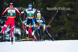 27.02.2022, Lahti, Finland (FIN): Joergen Graabak (NOR), Kristjan Ilves (EST), Manuel Faisst (GER), (l-r)  - FIS world cup nordic combined men, individual HS130/10km, Lahti (FIN). www.nordicfocus.com. © Thibaut/NordicFocus. Every downloaded picture is fee-liable.