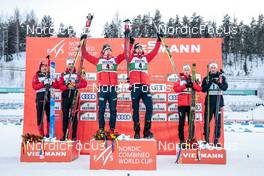 26.02.2022, Lahti, Finland (FIN): Franz-Josef Rehrl (AUT), Lukas Greiderer (AUT), Joergen Graabak (NOR), Jens Oftebro (NOR), Espen Andersen (NOR), Espen Bjoernstad (NOR), (l-r) - FIS world cup nordic combined men, team sprint HS130/2x7.5km, Lahti (FIN). www.nordicfocus.com. © Modica/NordicFocus. Every downloaded picture is fee-liable.