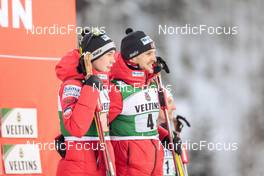 26.02.2022, Lahti, Finland (FIN): Jens Oftebro (NOR), Joergen Graabak (NOR), (l-r) - FIS world cup nordic combined men, team sprint HS130/2x7.5km, Lahti (FIN). www.nordicfocus.com. © Modica/NordicFocus. Every downloaded picture is fee-liable.