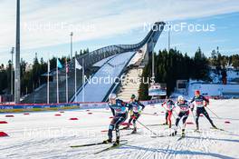 05.03.2022, Oslo, Norway (NOR): Vinzenz Geiger (GER), Fabian Riessle (GER), Kodai Kimura (JPN), Espen Bjoernstad (NOR), Terence Weber (GER), (l-r)  - FIS world cup nordic combined, individual gundersen HS134/10km, Oslo (NOR). www.nordicfocus.com. © Thibaut/NordicFocus. Every downloaded picture is fee-liable.