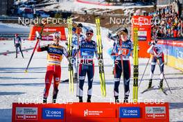 05.03.2022, Oslo, Norway (NOR): Johannes Lamparter (AUT), Jarl Magnus Riiber (NOR), Jens Luraas Oftebro (NOR), (l-r) - FIS world cup nordic combined, individual gundersen HS134/10km, Oslo (NOR). www.nordicfocus.com. © Thibaut/NordicFocus. Every downloaded picture is fee-liable.