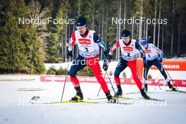 12.03.2022, Schonach, Germany (GER): Yoshito Watabe (JPN), Ryota Yamamoto (JPN), Kristjan Ilves (EST), (l-r)  - FIS world cup nordic combined men, individual gundersen HS100/10km, Schonach (GER). www.nordicfocus.com. © Volk/NordicFocus. Every downloaded picture is fee-liable.