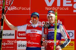 13.03.2022, Schonach, Germany (GER): Ilkka Herola (FIN), Jarl Magnus Riiber (NOR), (l-r) - FIS world cup nordic combined men, individual gundersen HS100/10km, Schonach (GER). www.nordicfocus.com. © Volk/NordicFocus. Every downloaded picture is fee-liable.