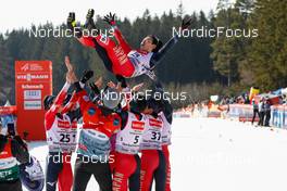 13.03.2022, Schonach, Germany (GER): Hideaki Nagai (JPN), Kodai Kimura (JPN), Yoshito Watabe (JPN), Sora Yachi (JPN), Akito Watabe (JPN), (l-r) - FIS world cup nordic combined men, individual gundersen HS100/10km, Schonach (GER). www.nordicfocus.com. © Volk/NordicFocus. Every downloaded picture is fee-liable.