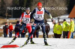 13.03.2022, Schonach, Germany (GER): Kodai Kimura (JPN), Eric Frenzel (GER), (l-r) - FIS world cup nordic combined men, individual gundersen HS100/10km, Schonach (GER). www.nordicfocus.com. © Volk/NordicFocus. Every downloaded picture is fee-liable.