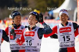 13.03.2022, Schonach, Germany (GER): Hideaki Nagai (JPN), Akito Watabe (JPN), Ryota Yamamoto (JPN), (l-r) - FIS world cup nordic combined men, individual gundersen HS100/10km, Schonach (GER). www.nordicfocus.com. © Volk/NordicFocus. Every downloaded picture is fee-liable.
