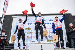 03.04.2022, Premanon, France (FRA): Oriane Didier (FRA), Lena Brocard (FRA), Vincent Marion Droz (FRA), (l-r) - French Championships nordic combined, individual gundersen, Premanon (FRA). www.nordicfocus.com. © Augustin Authamayou/NordicFocus. Every downloaded picture is fee-liable.