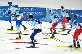 15.02.2022, Beijing, China (CHN): Laurent Muhlethaler (FRA), Tomas Portyk (CZE), Lukas Danek (CZE), (l-r)  - XXIV. Olympic Winter Games Beijing 2022, nordic combined men, individual gundersen HS140/10km, Beijing (CHN). www.nordicfocus.com. © Thibaut/NordicFocus. Every downloaded picture is fee-liable.