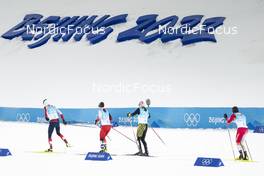 15.02.2022, Beijing, China (CHN): Jarl Magnus Riiber (NOR), Johannes Lamparter (AUT), Manuel Faisst (GER), Akito Watabe (JPN), (l-r)  - XXIV. Olympic Winter Games Beijing 2022, nordic combined men, individual gundersen HS140/10km, Beijing (CHN). www.nordicfocus.com. © Thibaut/NordicFocus. Every downloaded picture is fee-liable.