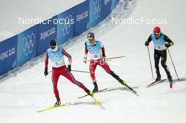 15.02.2022, Beijing, China (CHN): Jarl Magnus Riiber (NOR), Johannes Lamparter (AUT), Manuel Faisst (GER), (l-r)  - XXIV. Olympic Winter Games Beijing 2022, nordic combined men, individual gundersen HS140/10km, Beijing (CHN). www.nordicfocus.com. © Thibaut/NordicFocus. Every downloaded picture is fee-liable.