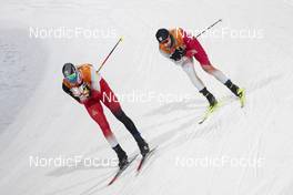 17.02.2022, Beijing, China (CHN): Lukas Greiderer (AUT), Akito Watabe (JPN), (l-r)  - XXIV. Olympic Winter Games Beijing 2022, nordic combined men, team HS140/4x5km, Beijing (CHN). www.nordicfocus.com. © Thibaut/NordicFocus. Every downloaded picture is fee-liable.