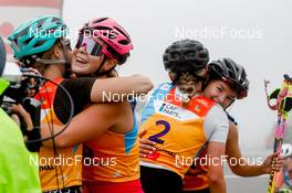 28.08.2022, Oberwiesenthal, Germany (GER): Ema Volavsek (SLO), Annika Malacinski (USA), Jenny Nowak (GER), Minja Korhonen (FIN), (l-r)  - FIS Nordic Combined Summer Grand Prix men and women, individual gundersen HS105/5km women, Oberwiesenthal (GER). www.nordicfocus.com. © Volk/NordicFocus. Every downloaded picture is fee-liable.