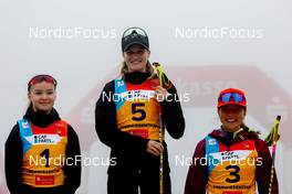28.08.2022, Oberwiesenthal, Germany (GER): Minja Korhonen (FIN), Ema Volavsek (SLO), Nathalie Armbruster (GER), (l-r) - FIS Nordic Combined Summer Grand Prix men and women, individual gundersen HS105/5km women, Oberwiesenthal (GER). www.nordicfocus.com. © Volk/NordicFocus. Every downloaded picture is fee-liable.