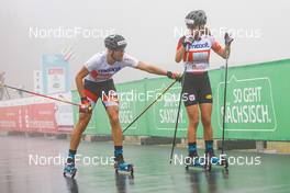 27.08.2022, Oberwiesenthal, Germany (GER): Philipp Orter (AUT), Lisa Hirner (AUT), (l-r)  - FIS Nordic Combined Summer Grand Prix men and women, mixed team, Oberwiesenthal (GER). www.nordicfocus.com. © Volk/NordicFocus. Every downloaded picture is fee-liable.