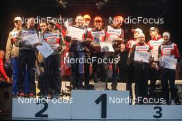 27.08.2022, Oberwiesenthal, Germany (GER): Samuel Costa (ITA), Annika Sieff (ITA), Daniela Dejori (ITA), Domenico Mariotti (ITA), Jenny Nowak (GER), Julian Schmid (GER), Nathalie Armbruster (GER), Johannes Rydzek (GER), Lisa Hirner (AUT), Martin Fritz (AUT), Philipp Orter (AUT), Annalena Slamik (AUT), (l-r) - FIS Nordic Combined Summer Grand Prix men and women, mixed team, Oberwiesenthal (GER). www.nordicfocus.com. © Volk/NordicFocus. Every downloaded picture is fee-liable.