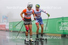 27.08.2022, Oberwiesenthal, Germany (GER): Tereza Koldovska (CZE), Matej Fadrhons (CZE), (l-r)  - FIS Nordic Combined Summer Grand Prix men and women, mixed team, Oberwiesenthal (GER). www.nordicfocus.com. © Volk/NordicFocus. Every downloaded picture is fee-liable.