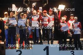 27.08.2022, Oberwiesenthal, Germany (GER): Samuel Costa (ITA), Annika Sieff (ITA), Daniela Dejori (ITA), Domenico Mariotti (ITA), Jenny Nowak (GER), Julian Schmid (GER), Nathalie Armbruster (GER), Johannes Rydzek (GER), Lisa Hirner (AUT), Martin Fritz (AUT), Philipp Orter (AUT), Annalena Slamik (AUT), (l-r) - FIS Nordic Combined Summer Grand Prix men and women, mixed team, Oberwiesenthal (GER). www.nordicfocus.com. © Volk/NordicFocus. Every downloaded picture is fee-liable.