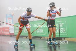 27.08.2022, Oberwiesenthal, Germany (GER): Philipp Orter (AUT), Lisa Hirner (AUT), (l-r)  - FIS Nordic Combined Summer Grand Prix men and women, mixed team, Oberwiesenthal (GER). www.nordicfocus.com. © Volk/NordicFocus. Every downloaded picture is fee-liable.