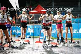 31.08.2022, Oberstdorf, Germany (GER): Annika Malacinski (USA), Sophia Maurus (GER), Anne Haeckel (GER), Cindy Haasch (GER), (l-r)  - FIS Nordic Combined Summer Grand Prix men and women, individual gundersen HS106/5km women, Oberstdorf (GER). www.nordicfocus.com. © Volk/NordicFocus. Every downloaded picture is fee-liable.