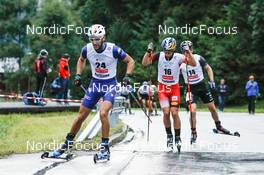 03.09.2022, Tschagguns, Austria (AUT): Raffaele Buzzi (ITA), Johannes Lamparter (AUT), Gael Blondeau (FRA), (l-r)  - FIS Nordic Combined Summer Grand Prix men and women, individual gundersen HS108/10km men, Tschagguns (AUT). www.nordicfocus.com. © Volk/NordicFocus. Every downloaded picture is fee-liable.