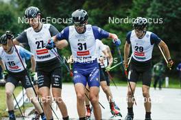 03.09.2022, Tschagguns, Austria (AUT): Perttu Reponen (FIN), Matteo Baud (FRA), Samuel Costa (ITA), Benjamin Loomis (USA), (l-r)  - FIS Nordic Combined Summer Grand Prix men and women, individual gundersen HS108/10km men, Tschagguns (AUT). www.nordicfocus.com. © Volk/NordicFocus. Every downloaded picture is fee-liable.