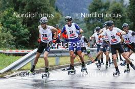 03.09.2022, Tschagguns, Austria (AUT): Eero Hirvonen (FIN), Samuel Costa (ITA), Stefan Rettenegger (AUT) - FIS Nordic Combined Summer Grand Prix men and women, individual gundersen HS108/10km men, Tschagguns (AUT). www.nordicfocus.com. © Volk/NordicFocus. Every downloaded picture is fee-liable.