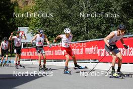 04.09.2022, Tschagguns, Austria (AUT): Dmytro Mazurchuk (UKR), Gael Blondeau (FRA), Espen Bjoernstad (NOR), (l-r)  - FIS Nordic Combined Summer Grand Prix men and women, individual gundersen HS108/10km men, Tschagguns (AUT). www.nordicfocus.com. © Volk/NordicFocus. Every downloaded picture is fee-liable.