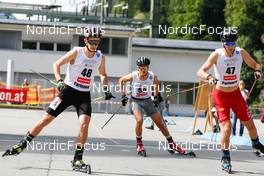 04.09.2022, Tschagguns, Austria (AUT): Vitaliy Hrebeniuk (UKR), Erazem Stanonik (SLO), Kilian Guetl (AUT), (l-r)  - FIS Nordic Combined Summer Grand Prix men and women, individual gundersen HS108/10km men, Tschagguns (AUT). www.nordicfocus.com. © Volk/NordicFocus. Every downloaded picture is fee-liable.