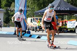 04.09.2022, Tschagguns, Austria (AUT): Simon Mach (GER), Gasper Brecl (SLO), (l-r)  - FIS Nordic Combined Summer Grand Prix men and women, individual gundersen HS108/10km men, Tschagguns (AUT). www.nordicfocus.com. © Volk/NordicFocus. Every downloaded picture is fee-liable.