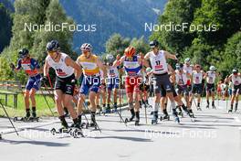04.09.2022, Tschagguns, Austria (AUT): Samuel Costa (ITA), Matteo Baud (FRA), Franz-Josef Rehrl (AUT), Simen Tiller (NOR), Kasper Moen Flatla (NOR), (l-r)  - FIS Nordic Combined Summer Grand Prix men and women, individual gundersen HS108/10km men, Tschagguns (AUT). www.nordicfocus.com. © Volk/NordicFocus. Every downloaded picture is fee-liable.