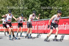 04.09.2022, Tschagguns, Austria (AUT): Simon Mach (GER), Sebastian Brandner (AUT), Otto Niittykoski (FIN), Wendelin Thannheimer (GER), (l-r)  - FIS Nordic Combined Summer Grand Prix men and women, individual gundersen HS108/10km men, Tschagguns (AUT). www.nordicfocus.com. © Volk/NordicFocus. Every downloaded picture is fee-liable.