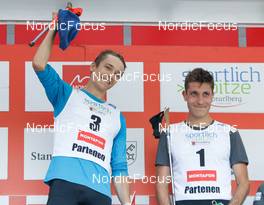 04.09.2022, Tschagguns, Austria (AUT): Eero Hirvonen (FIN), Laurent Muhlethaler (FRA), (l-r) - FIS Nordic Combined Summer Grand Prix men and women, individual gundersen HS108/10km men, Tschagguns (AUT). www.nordicfocus.com. © Volk/NordicFocus. Every downloaded picture is fee-liable.