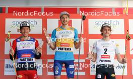 04.09.2022, Tschagguns, Austria (AUT): Franz-Josef Rehrl (AUT), Ilkka Herola (FIN), Stefan Rettenegger (AUT), (l-r) - FIS Nordic Combined Summer Grand Prix men and women, individual gundersen HS108/10km men, Tschagguns (AUT). www.nordicfocus.com. © Volk/NordicFocus. Every downloaded picture is fee-liable.