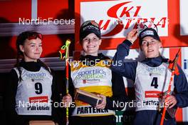 03.09.2022, Tschagguns, Austria (AUT): Minja Korhonen (FIN), Ema Volavsek (SLO), Ida Marie Hagen (NOR), (l-r) - FIS Nordic Combined Summer Grand Prix men and women, individual gundersen HS108/5km women, Tschagguns (AUT). www.nordicfocus.com. © Volk/NordicFocus. Every downloaded picture is fee-liable.