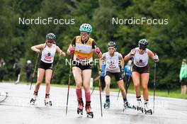 03.09.2022, Tschagguns, Austria (AUT): Minja Korhonen (FIN), Ema Volavsek (SLO), Lena Brocard (FRA), Daniela Dejori (ITA), (l-r)  - FIS Nordic Combined Summer Grand Prix men and women, individual gundersen HS108/5km women, Tschagguns (AUT). www.nordicfocus.com. © Volk/NordicFocus. Every downloaded picture is fee-liable.