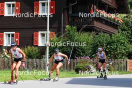 04.09.2022, Tschagguns, Austria (AUT): Veronica Gianmoena (ITA), Daniela Dejori (ITA), Eva Hubinger (AUT), (l-r)  - FIS Nordic Combined Summer Grand Prix men and women, individual gundersen HS108/5km women, Tschagguns (AUT). www.nordicfocus.com. © Volk/NordicFocus. Every downloaded picture is fee-liable.