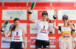 04.09.2022, Tschagguns, Austria (AUT): Minja Korhonen (FIN), Gyda Westvold Hansen (NOR), Ema Volavsek (SLO), Jenny Nowak (GER), Annika Sieff (ITA), (l-r), (l-r) - FIS Nordic Combined Summer Grand Prix men and women, individual gundersen HS108/5km women, Tschagguns (AUT). www.nordicfocus.com. © Volk/NordicFocus. Every downloaded picture is fee-liable.