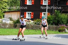 04.09.2022, Tschagguns, Austria (AUT): Ida Marie Hagen (NOR), Tess Arnone (USA), (l-r)  - FIS Nordic Combined Summer Grand Prix men and women, individual gundersen HS108/5km women, Tschagguns (AUT). www.nordicfocus.com. © Volk/NordicFocus. Every downloaded picture is fee-liable.