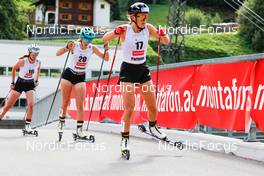 04.09.2022, Tschagguns, Austria (AUT): Sophia Maurus (GER), Tess Arnone (USA), Ida Marie Hagen (NOR), (l-r)  - FIS Nordic Combined Summer Grand Prix men and women, individual gundersen HS108/5km women, Tschagguns (AUT). www.nordicfocus.com. © Volk/NordicFocus. Every downloaded picture is fee-liable.