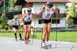 04.09.2022, Tschagguns, Austria (AUT): Eva Hubinger (AUT), Veronica Gianmoena (ITA), Daniela Dejori (ITA), (l-r)  - FIS Nordic Combined Summer Grand Prix men and women, individual gundersen HS108/5km women, Tschagguns (AUT). www.nordicfocus.com. © Volk/NordicFocus. Every downloaded picture is fee-liable.
