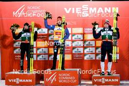 25.11.2022, Ruka, Finland (FIN): Ryota Yamamoto (JPN), Julian Schmid (GER), Jens Luraas Oftebro (NOR), (l-r) - FIS world cup nordic combined men, individual gundersen HS142/5km, Ruka (FIN). www.nordicfocus.com. © Thibaut/NordicFocus. Every downloaded picture is fee-liable.