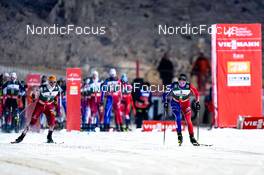 25.11.2022, Ruka, Finland (FIN): Franz-Josef Rehrl (AUT), Laurent Muhlethaler (FRA), (l-r)  - FIS world cup nordic combined men, individual gundersen HS142/5km, Ruka (FIN). www.nordicfocus.com. © Thibaut/NordicFocus. Every downloaded picture is fee-liable.