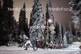 26.11.2022, Ruka, Finland (FIN): Jens Luraas Oftebro (NOR), Matteo Baud (FRA), Julian Schmid (GER), Laurent Muhlethaler (FRA), Stefan Rettenegger (AUT), (l-r)  - FIS world cup nordic combined men, individual gundersen HS142/10km, Ruka (FIN). www.nordicfocus.com. © Modica/NordicFocus. Every downloaded picture is fee-liable.