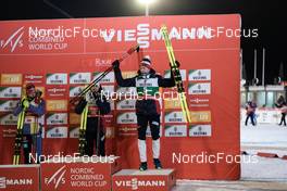 26.11.2022, Ruka, Finland (FIN): Julian Schmid (GER), Jarl Magnus Riiber (NOR), Jens Luraas Oftebro (NOR), (l-r) - FIS world cup nordic combined men, individual gundersen HS142/10km, Ruka (FIN). www.nordicfocus.com. © Thibaut/NordicFocus. Every downloaded picture is fee-liable.